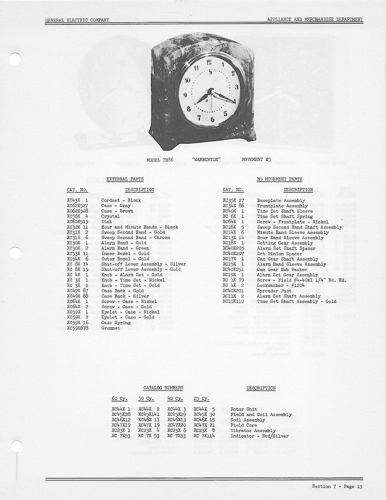 1950 General Electric Clocks Parts Catalog > Alarm Clocks > 7H86