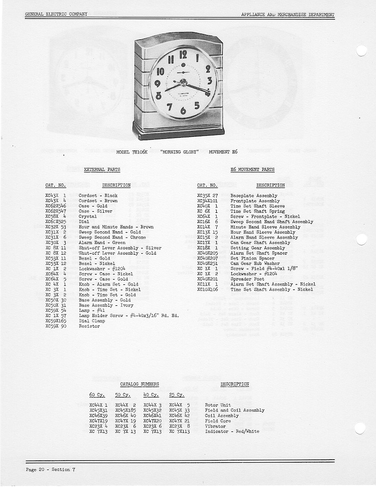 1950 General Electric Clocks Parts Catalog > Alarm Clocks > 7H106K