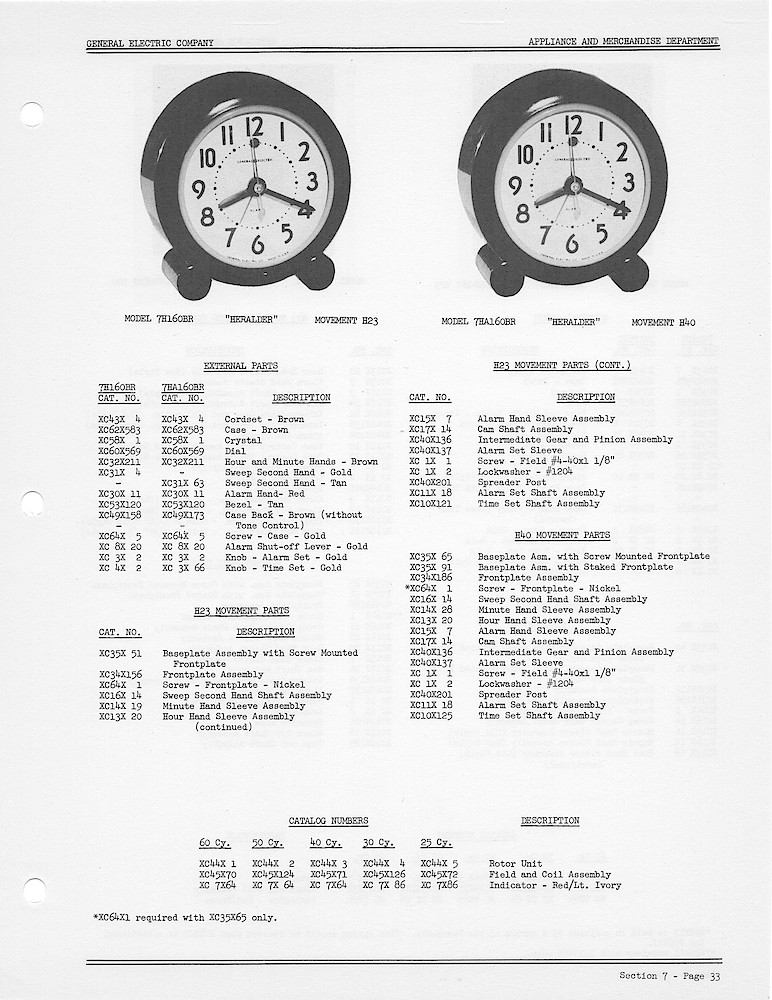 1950 General Electric Clocks Parts Catalog > Alarm Clocks > 7HA160BR