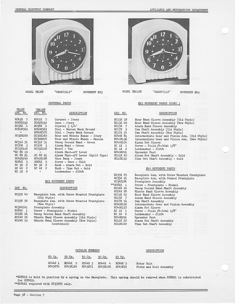 1950 General Electric Clocks Parts Catalog > Alarm Clocks > 7H168, 7HA168