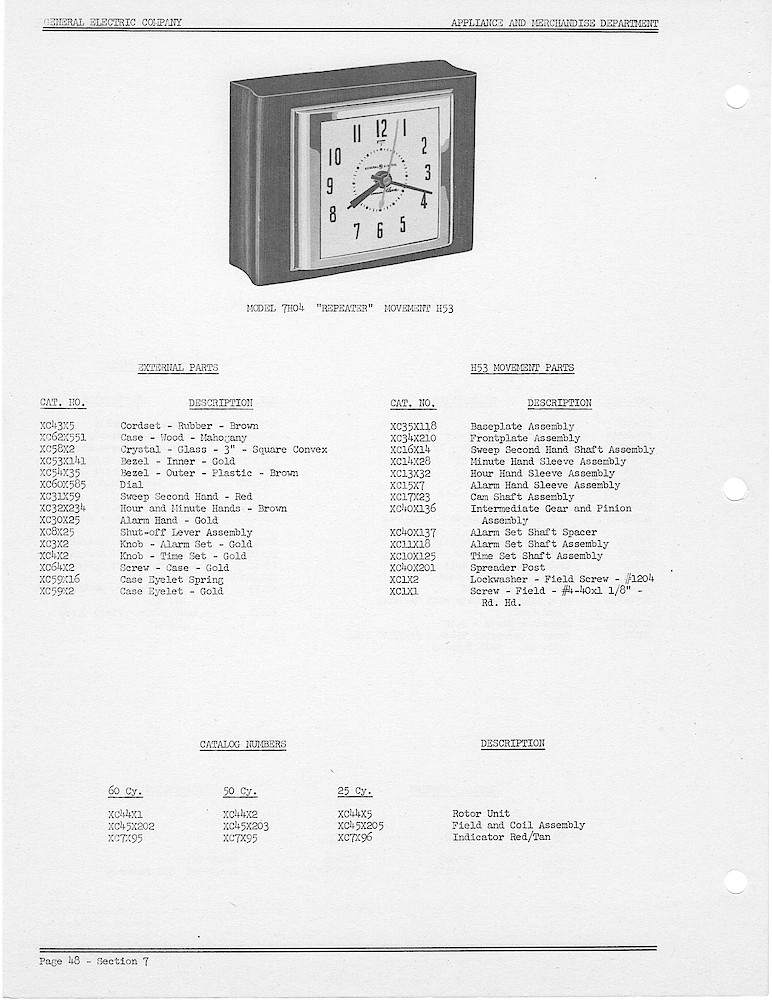 1950 General Electric Clocks Parts Catalog > Alarm Clocks > 7H04