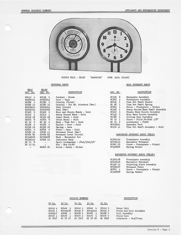 1950 General Electric Clocks Parts Catalog > Digital, Timers, Novelty and Misc. > 8H16, 8H16T