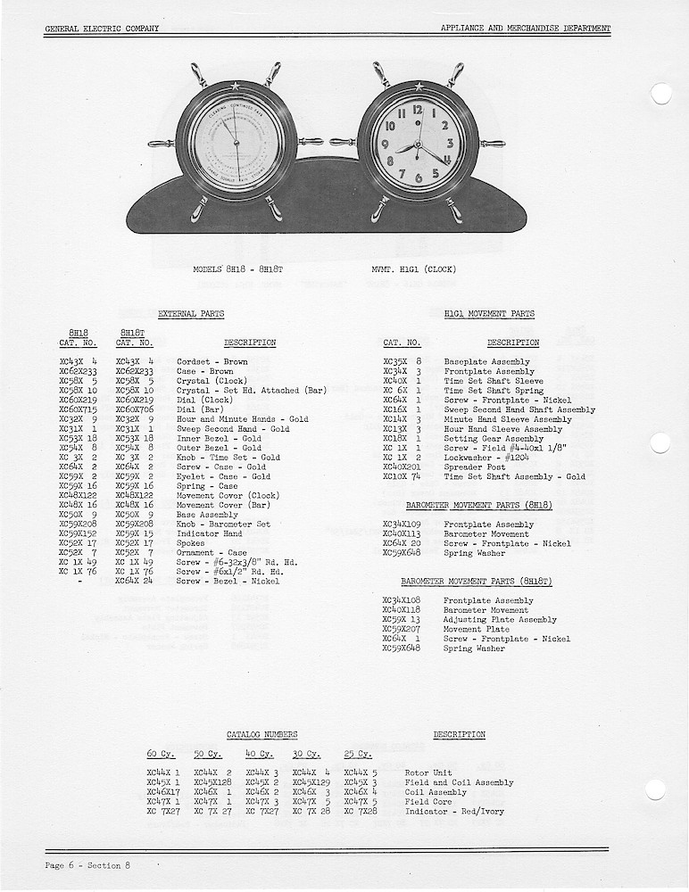 1950 General Electric Clocks Parts Catalog > Digital, Timers, Novelty and Misc. > 8H18, 8H18T