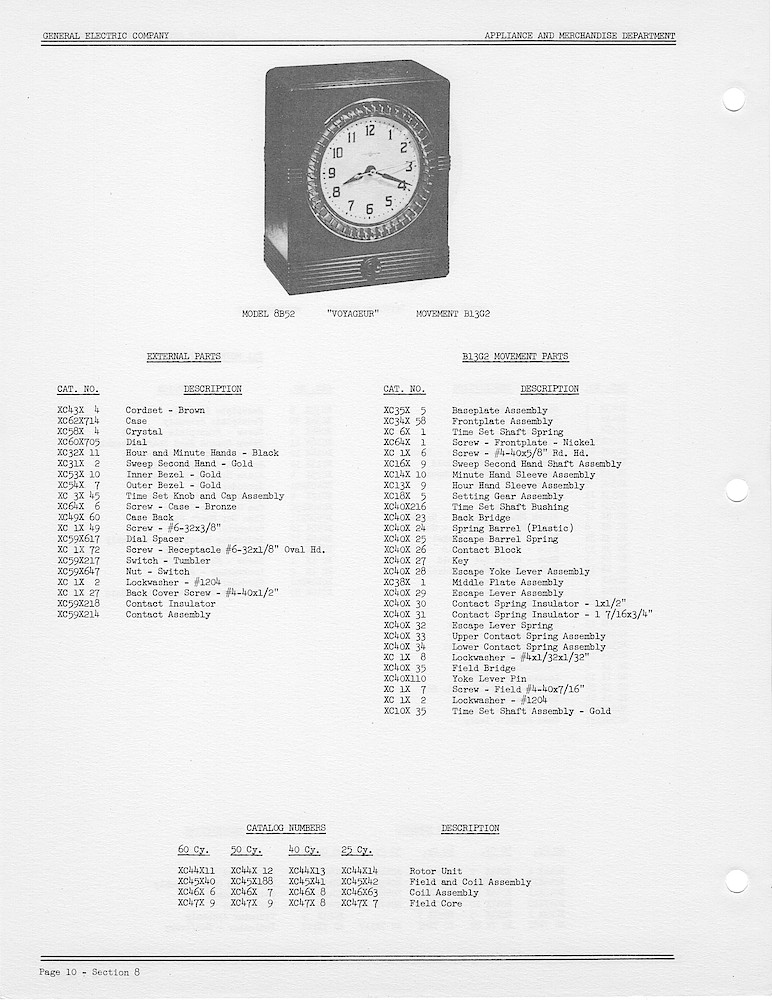 1950 General Electric Clocks Parts Catalog > Digital, Timers, Novelty and Misc. > 8B52