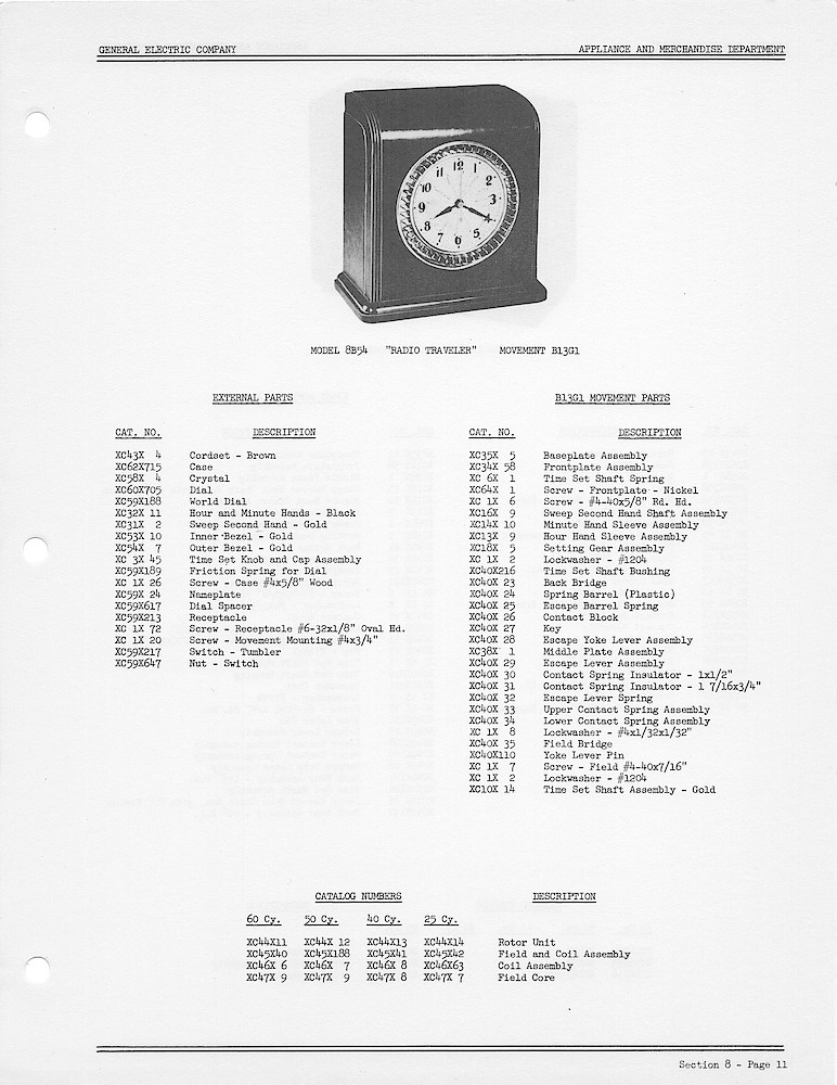 1950 General Electric Clocks Parts Catalog > Digital, Timers, Novelty and Misc. > 8B54