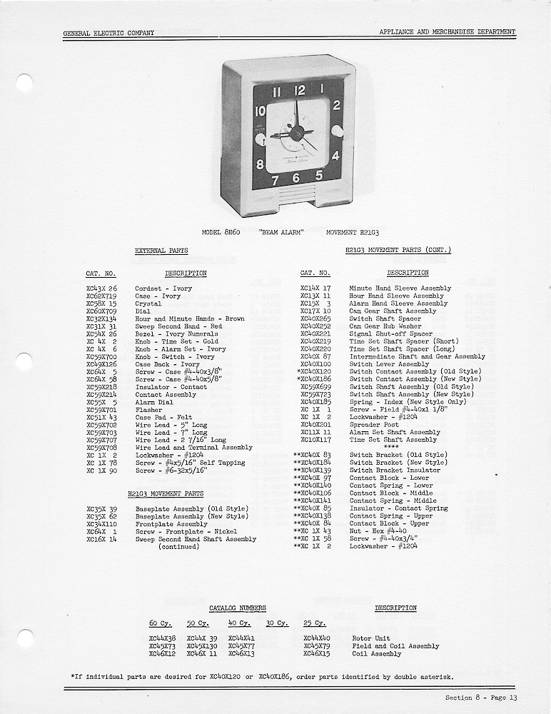 1950 General Electric Clocks Parts Catalog > Digital, Timers, Novelty and Misc. > 8H60