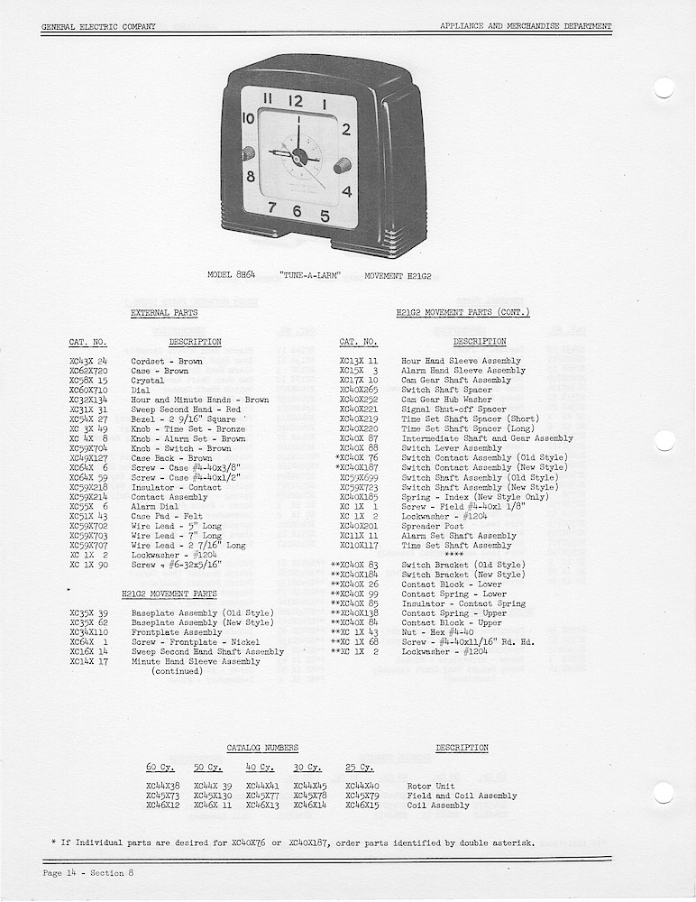 1950 General Electric Clocks Parts Catalog > Digital, Timers, Novelty and Misc. > 8H64