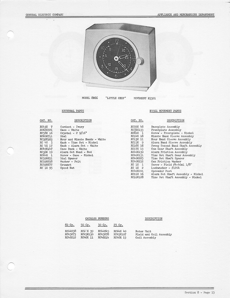 1950 General Electric Clocks Parts Catalog > Digital, Timers, Novelty and Misc. > 8H66