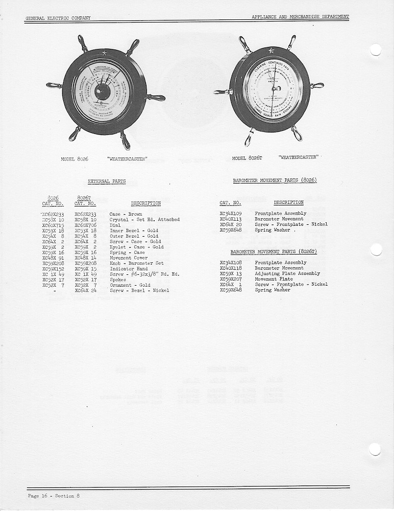 1950 General Electric Clocks Parts Catalog > Digital, Timers, Novelty and Misc. > 8026, 8026T