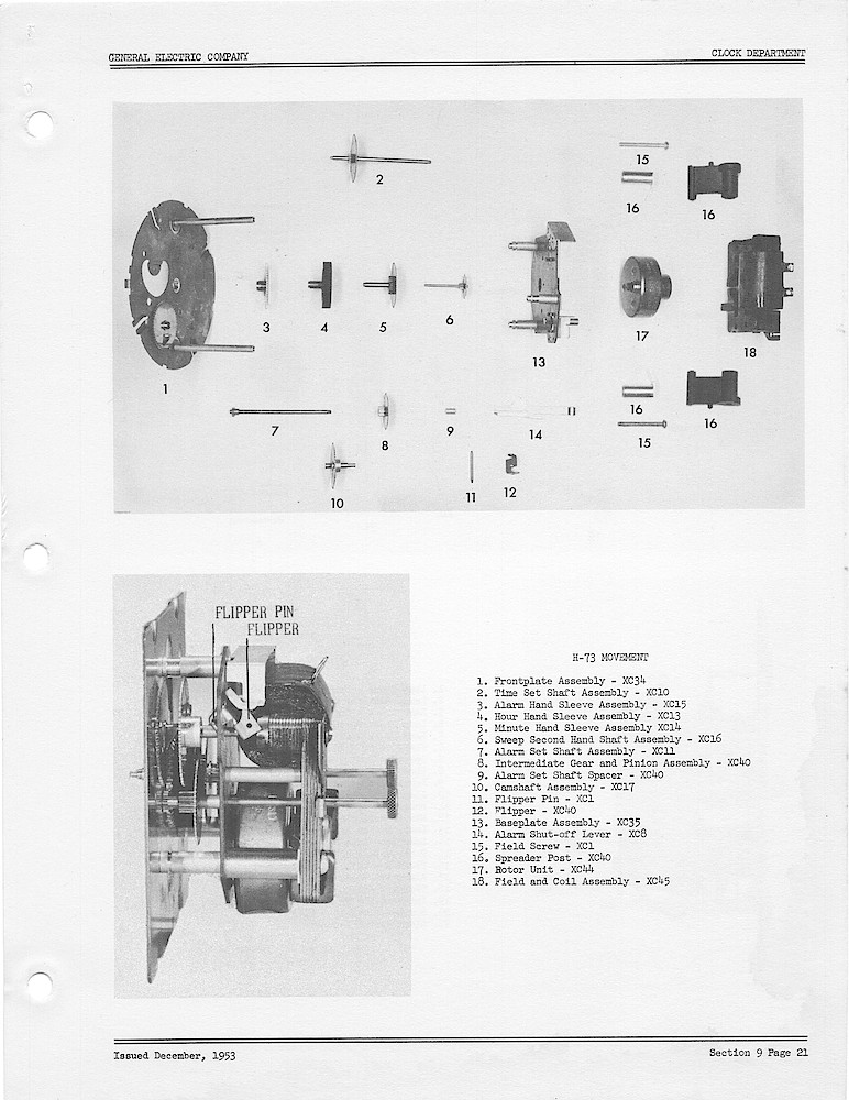 1950 General Electric Clocks Parts Catalog > Movements > H-73