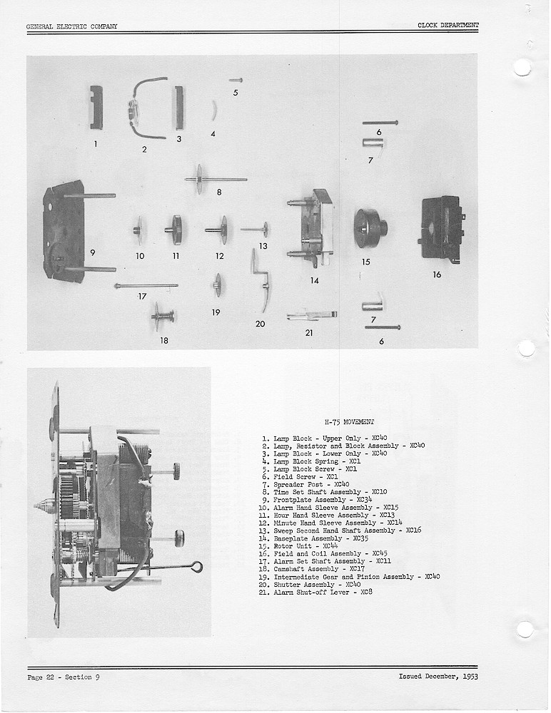 1950 General Electric Clocks Parts Catalog > Movements > H-75