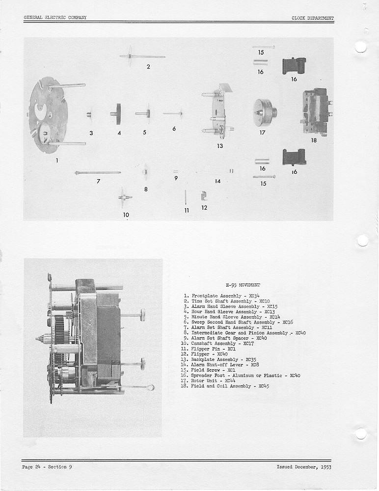 1950 General Electric Clocks Parts Catalog > Movements > H-95