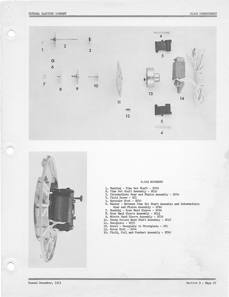 1950 General Electric Clocks Parts Catalog > Movements > H-109