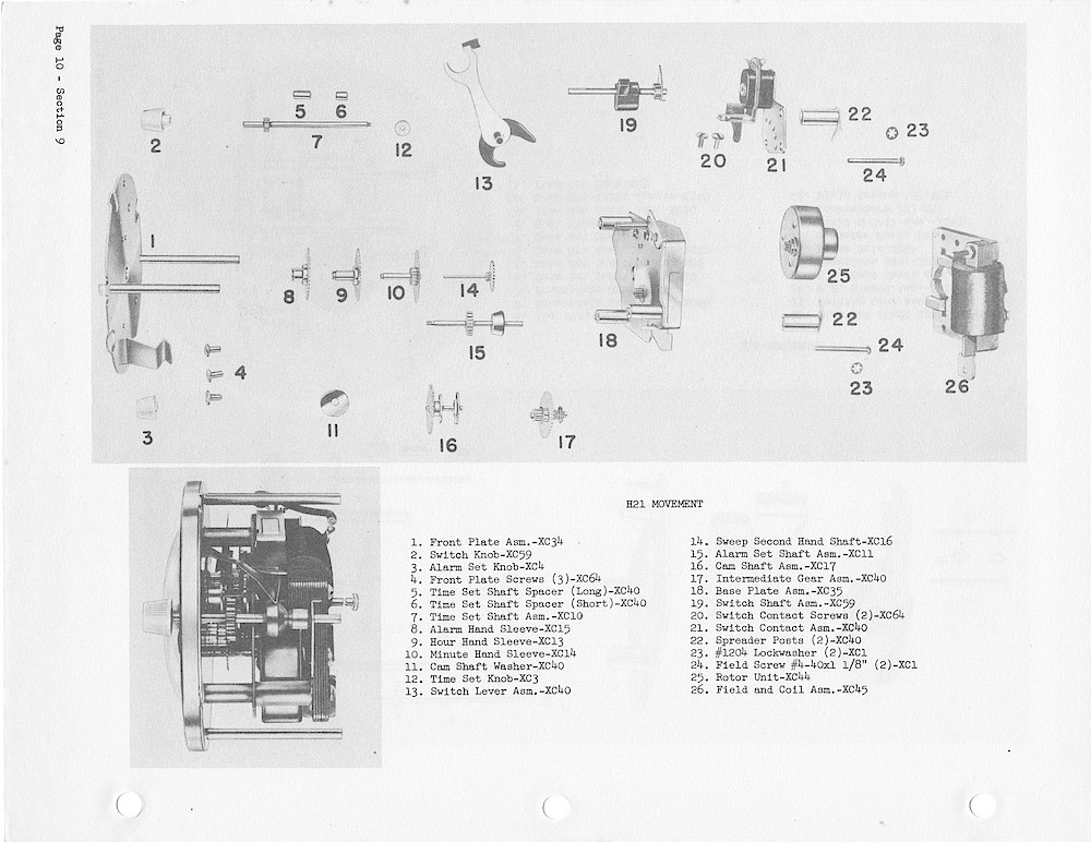 1950 General Electric Clocks Parts Catalog > Movements > H21