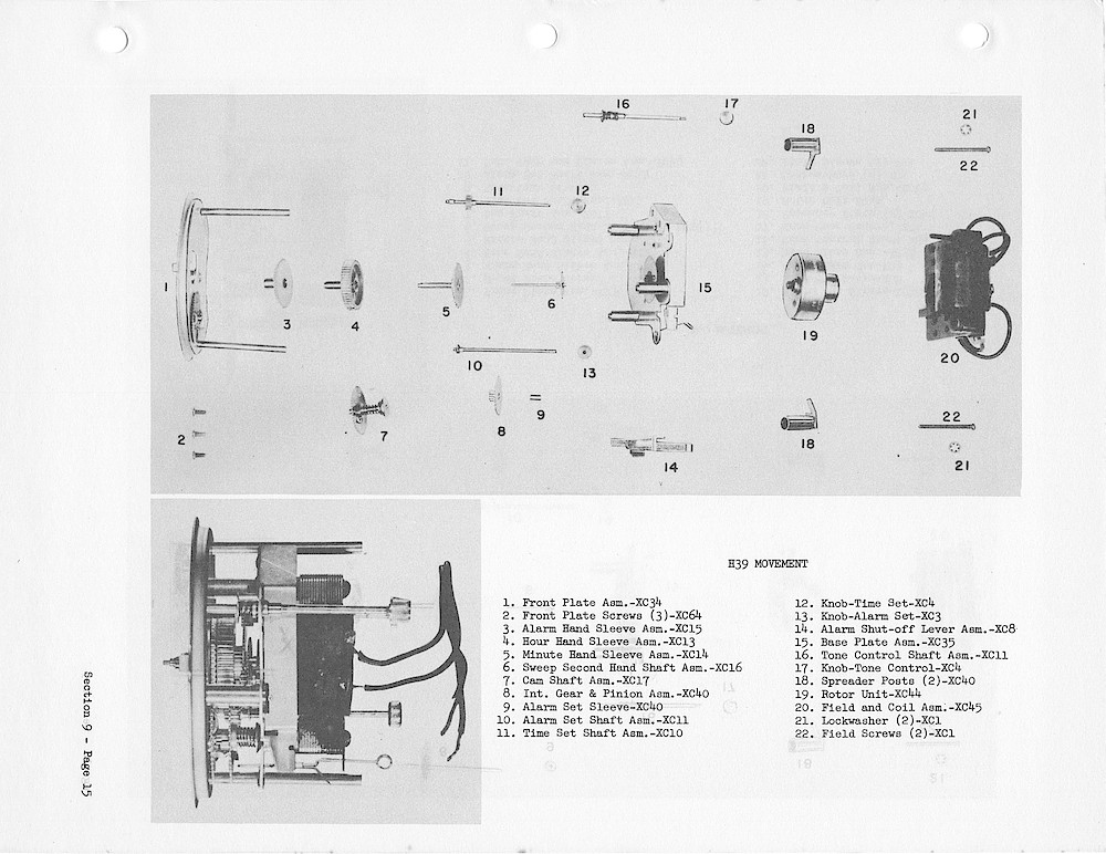 1950 General Electric Clocks Parts Catalog > Movements > H39