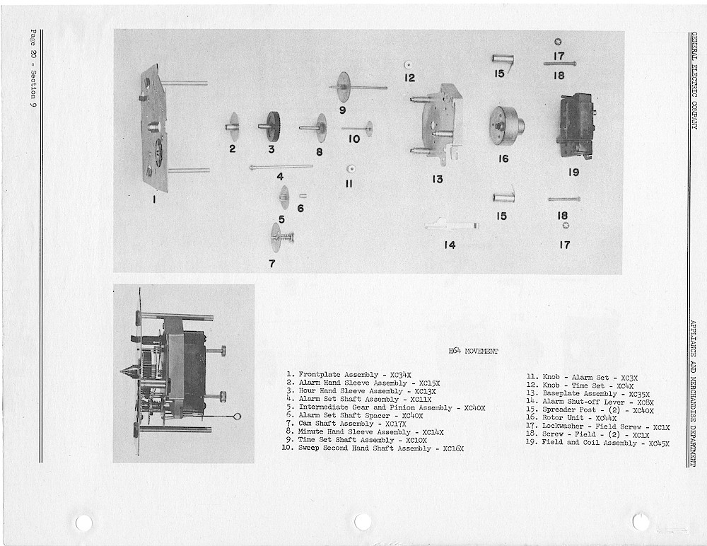 1950 General Electric Clocks Parts Catalog > Movements > H64