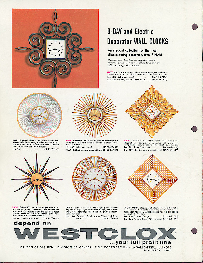 Westclox 1960 Keywound and Electric Clocks Catalog > 8