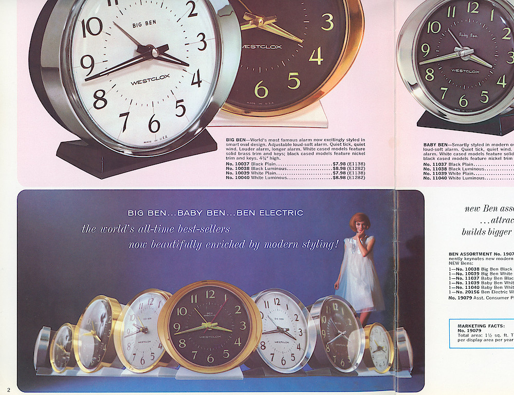 1964 - 65 Westclox Catalog > 2-3. Showing the image that spans pages 2 and 3 at the bottom.