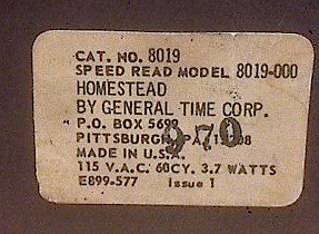 General Time Homestead Speed Read. General Time Homestead Speed Read Clock Example Photo