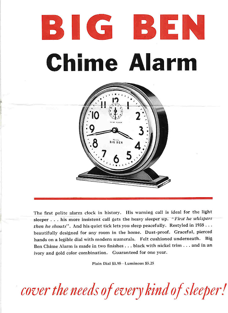 Westclox, Canada 1936 Catalog > 3. Big Ben Chime Alarm