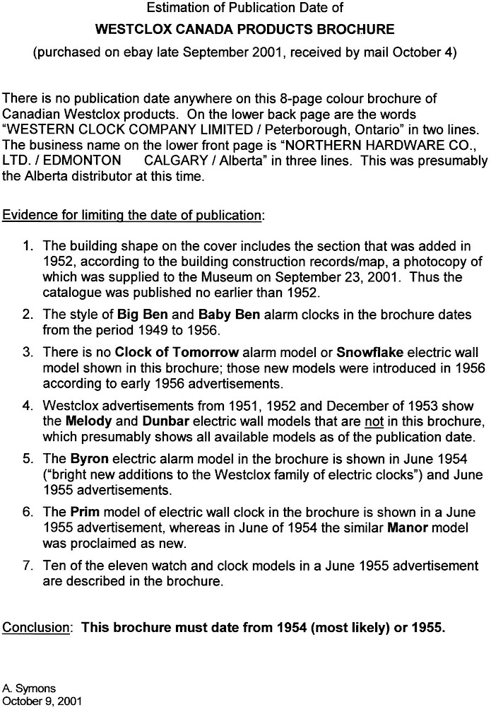 Westclox, Canada ca. 1954 Catalog > Date Estimate. Estimating The Date Of This Catalog.