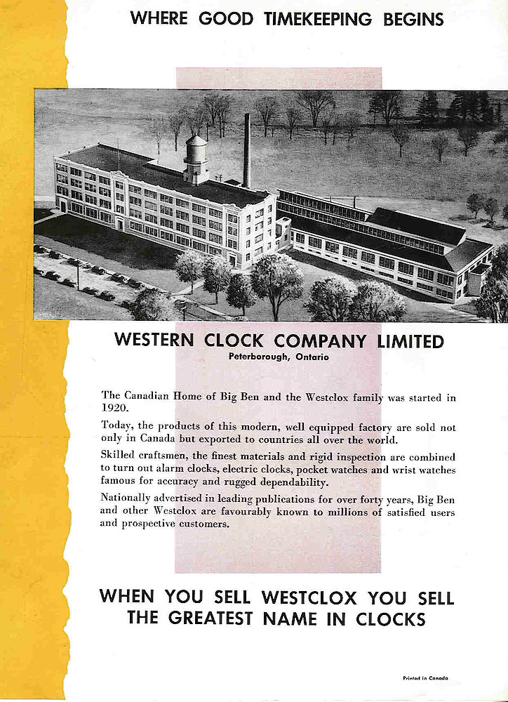 Westclox Canada ca. 1950 Catalog > Back Cover