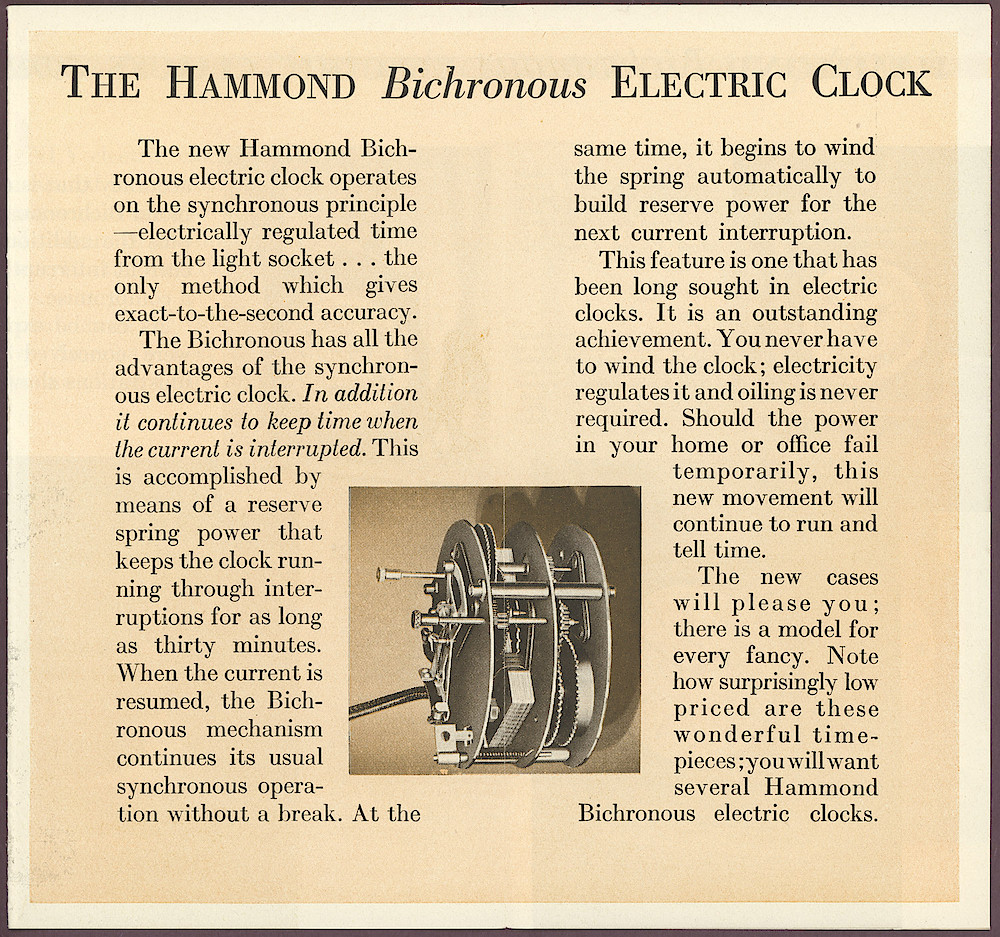 Hammond Bichronous Electric Clock > ca-1930-Hammond-Bichronous-Brochure-p1