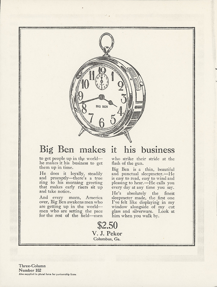Clock & Watch Catalog Page: Big Ben, The National Alarm, 1912 > 6
