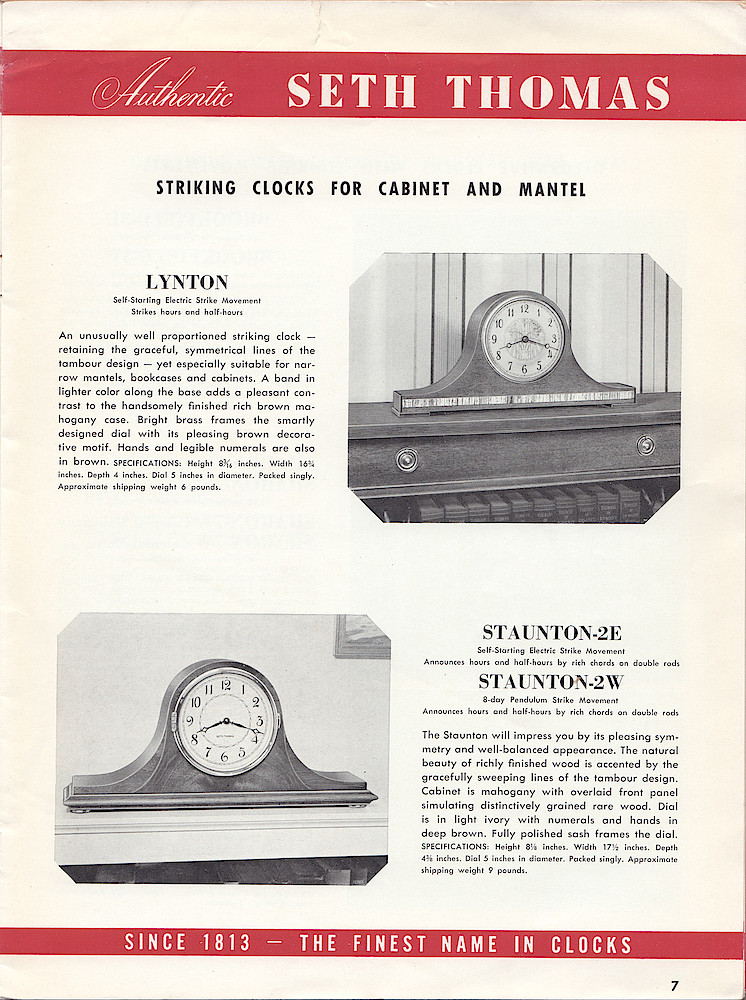 Seth Thomas Clocks, Electric & Spring Wound, Since 1813, The Finest Name in Clocks > 7