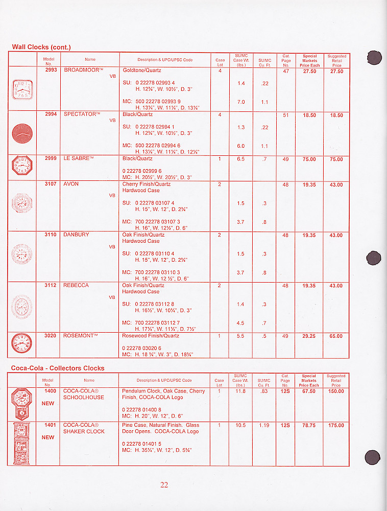 Seth Thomas Confidential-General Line Special Markets Price List 1997 > 22