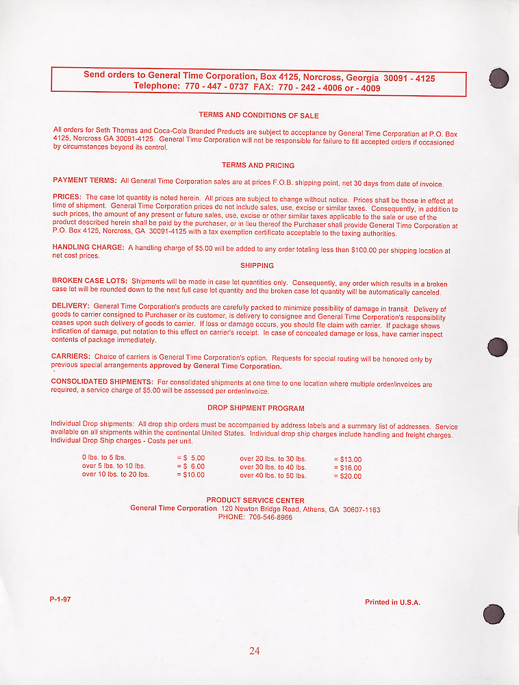 Seth Thomas Confidential-General Line Special Markets Price List 1997 > 24