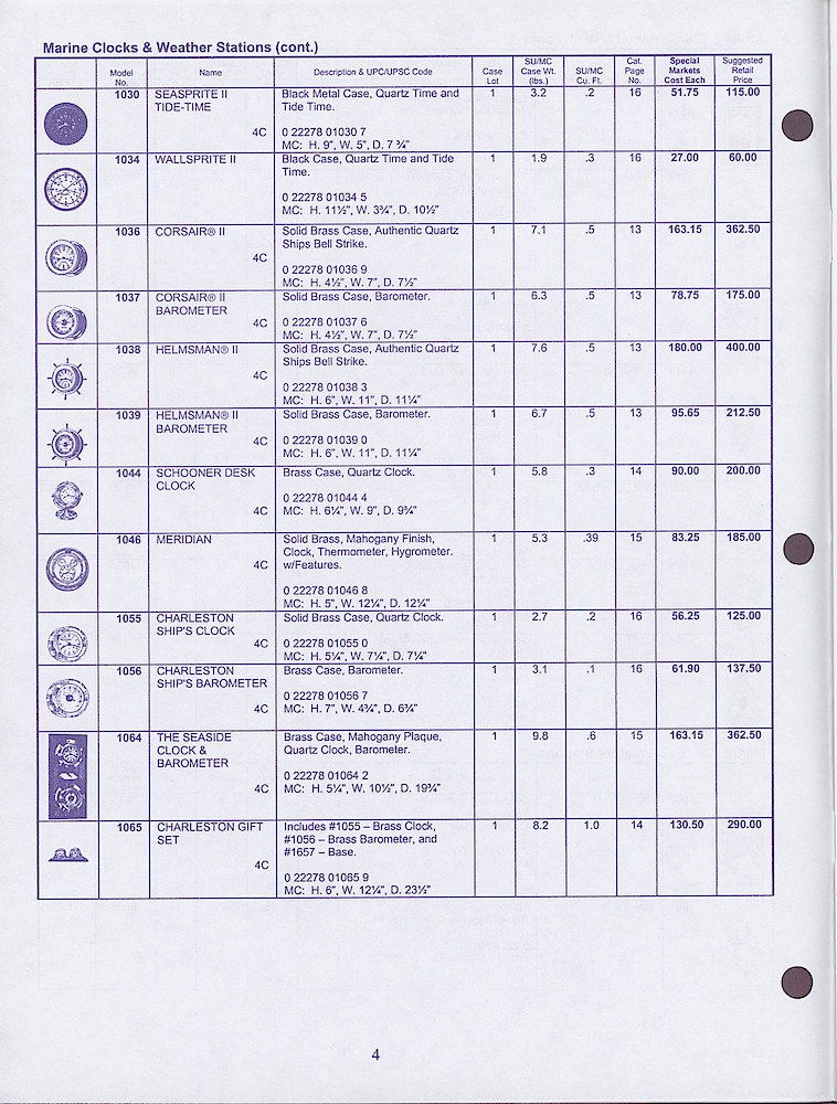 Seth Thomas Special Markets Price List 1998 - 1999 > 4