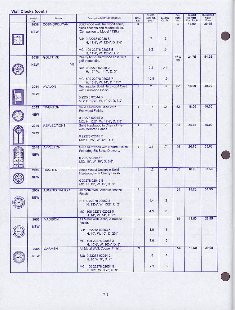 Seth Thomas Special Markets Price List 1998 - 1999 > 20