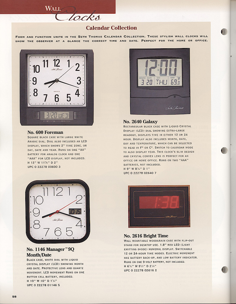 Seth Thomas 1998-99 Product Catalog > 58