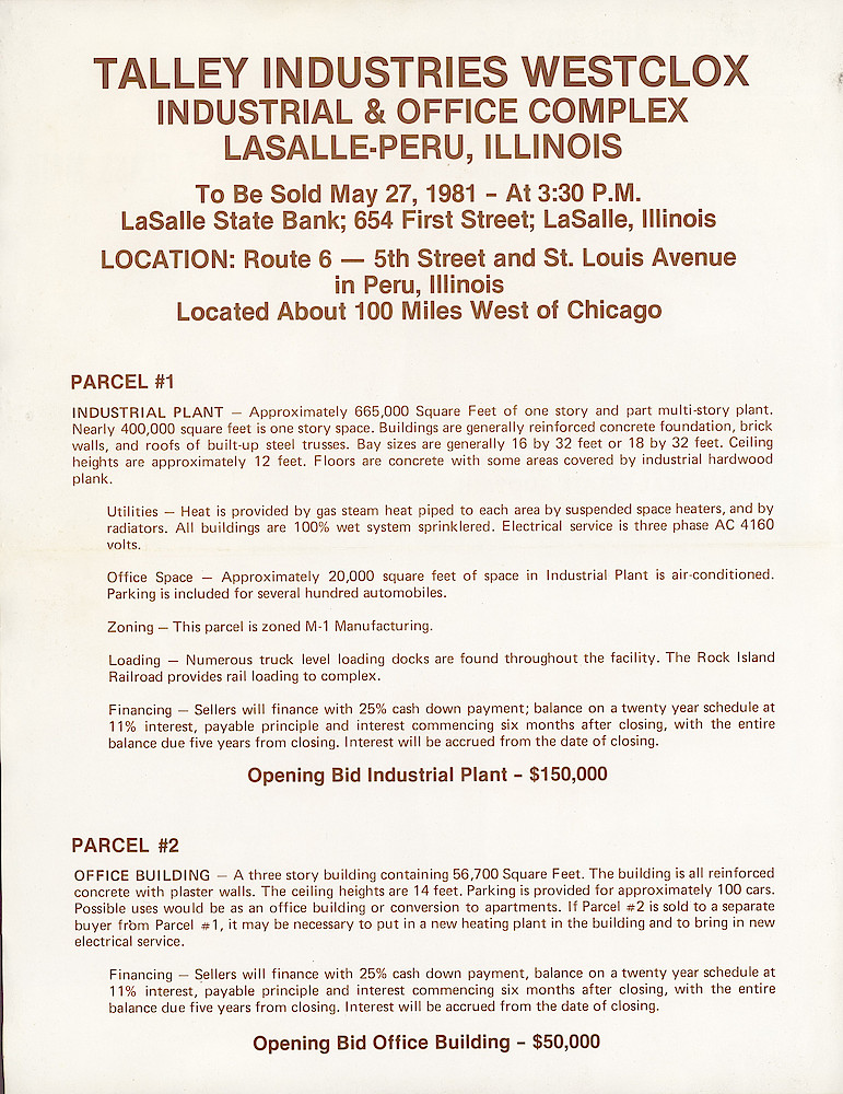 Westclox Factory Auction Brochure, May 1981, La Salle-Peru, Illinois > 2