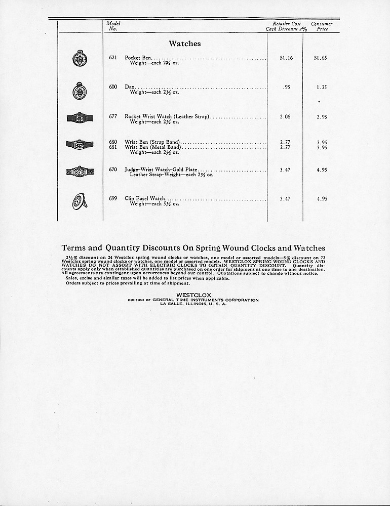 Westclox 1941 Price List - Spring Wound Clocks and Watches > 2