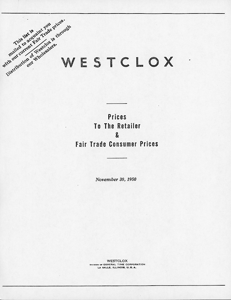 Westclox 1950 Price List - Wholesale & Retail > 1