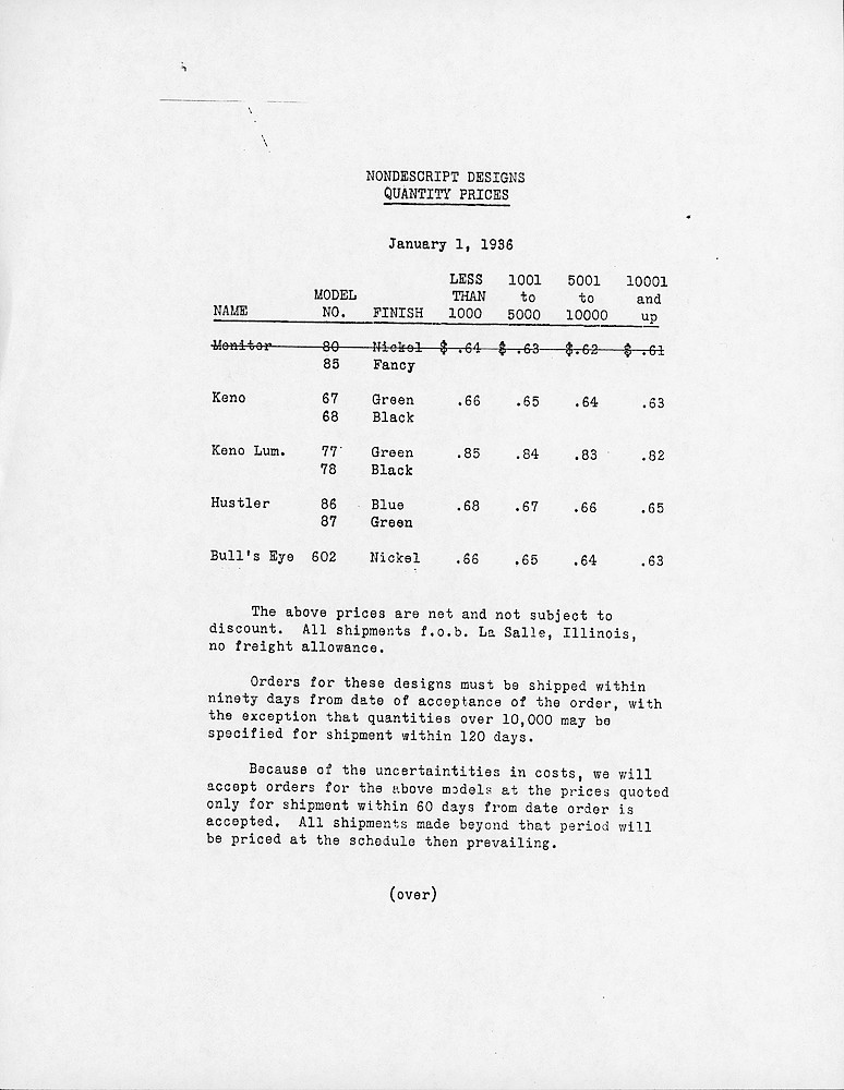 Westclox Nondescript Designs Quantity Prices, 1936 > 1