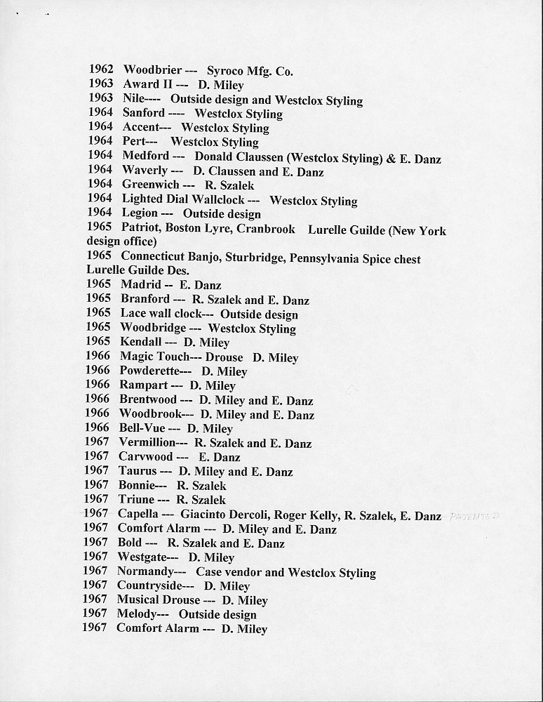 List of Designers of Westclox electric clocks (not patented) from 1950 - 1974 > 2