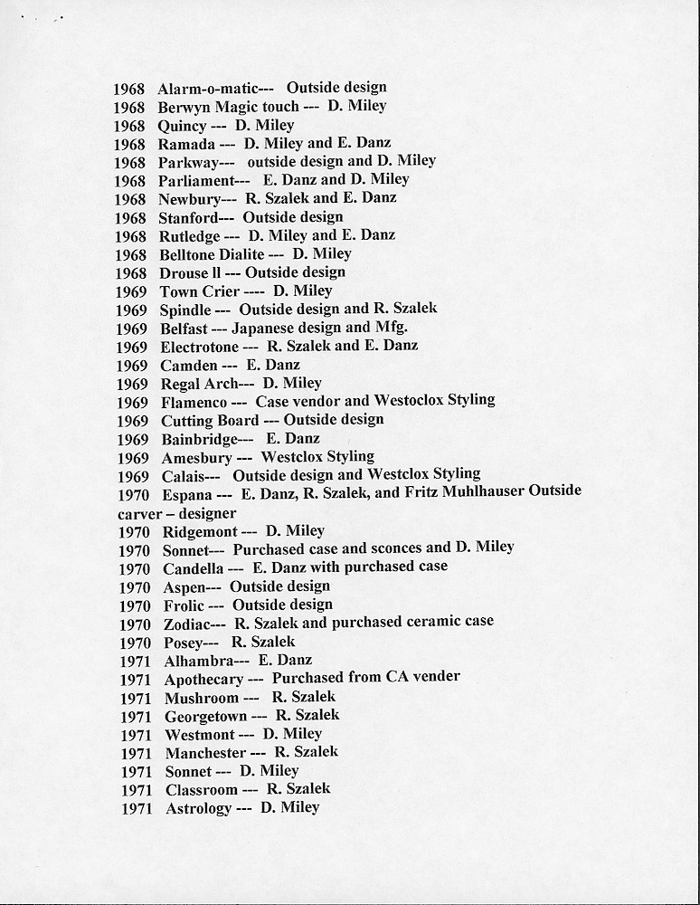 List of Designers of Westclox electric clocks (not patented) from 1950 - 1974 > 3