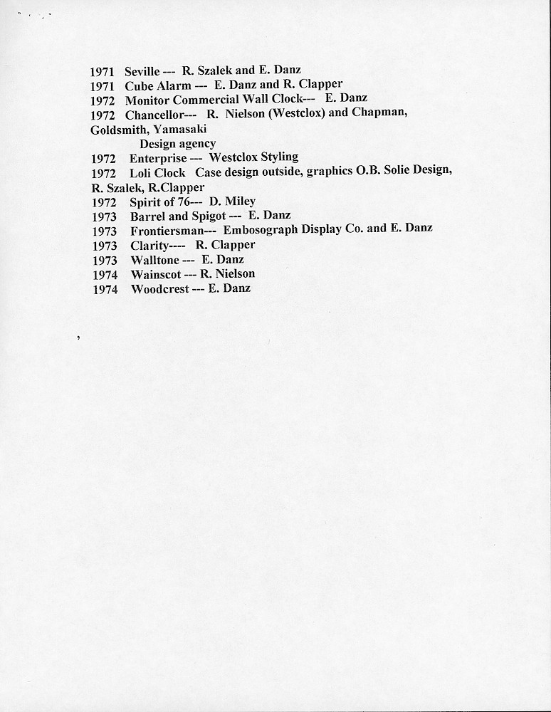 List of Designers of Westclox electric clocks (not patented) from 1950 - 1974 > 4