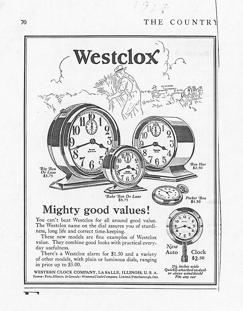 Clock & Watch Advertisement: Year 1928 The Country Gentleman, p. 70 ...