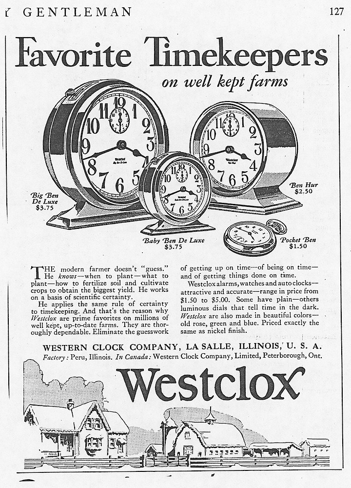 Clock & Watch Advertisement: Year 1929 The Country Gentleman, p. 127 ...