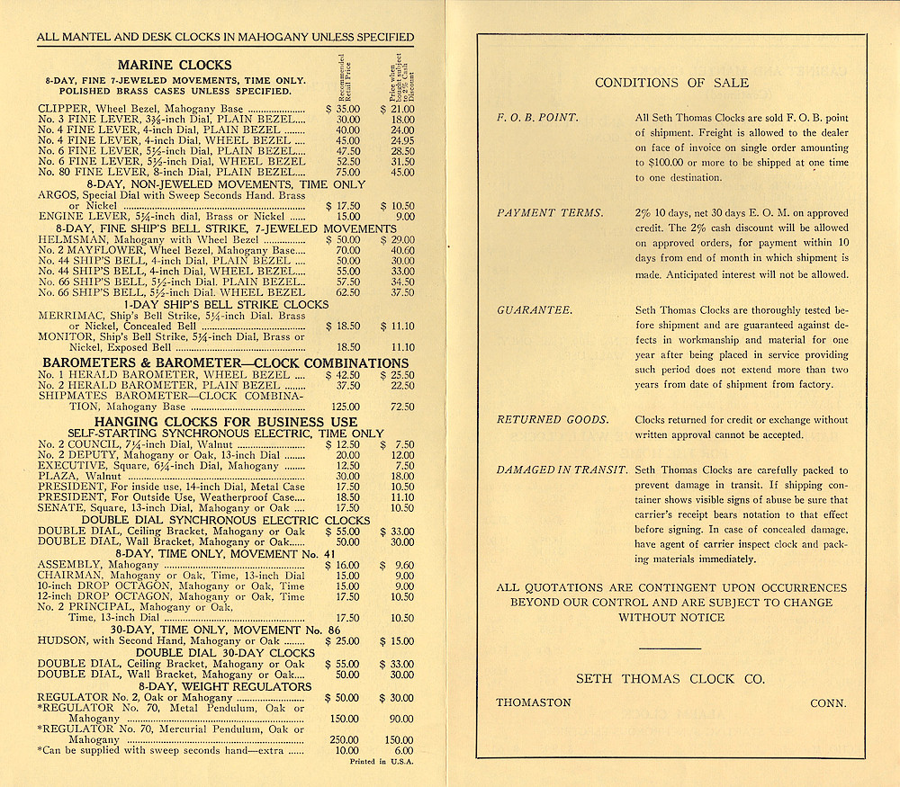 Seth Thomas Dealers Confidential Price List > 5-6