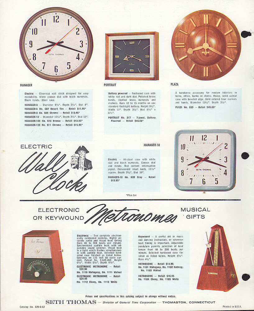 Seth Thomas, Americas Finest Clocks Since 1813. 150th Anniversary. > 12