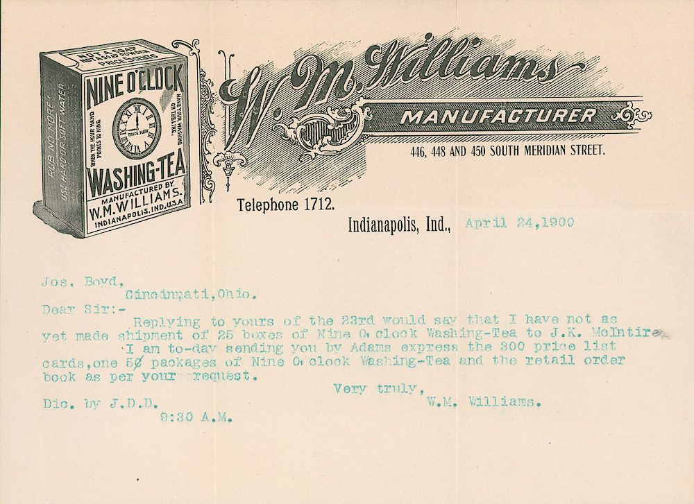 Nine OClock Washing-Tea letter to Jos. Boyd., Cincinnati, Ohio > Letter