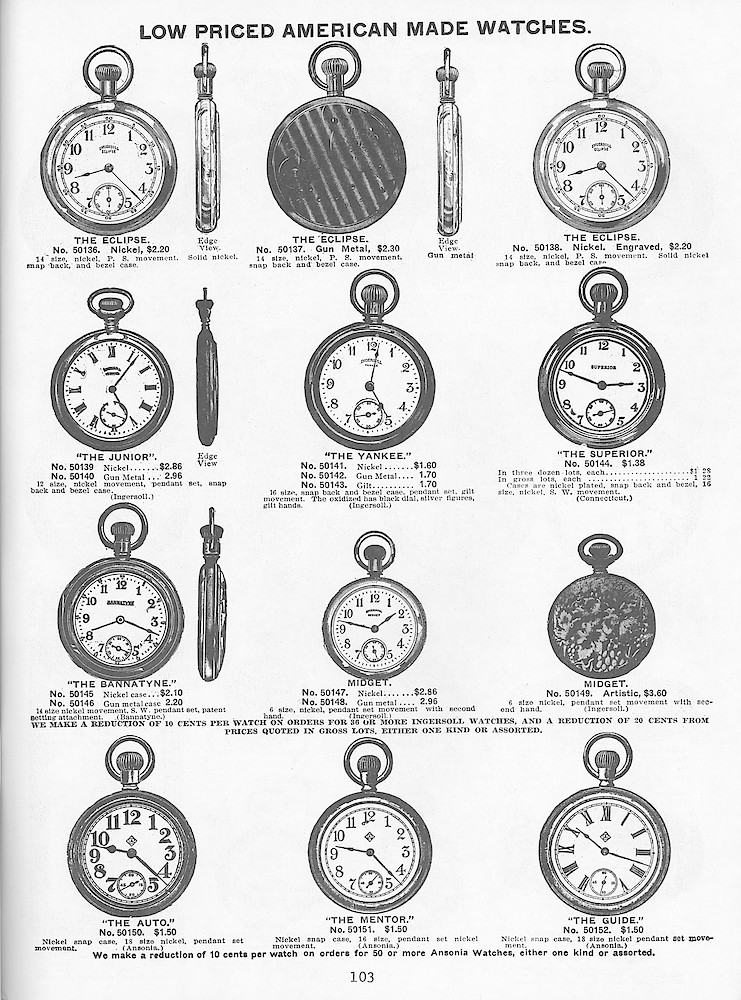 Young & Co., Catalogue of Watches, Illustrated & Priced, 1911 > 103. Has A Watch By Bannatyne Watch Company