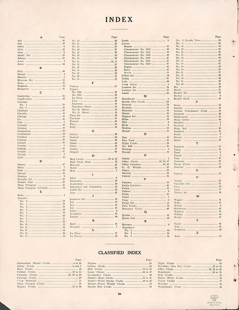 Seth Thomas 1906 - 1907 Catalog > Index