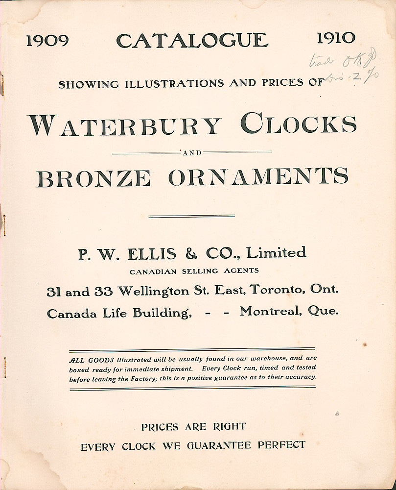Waterbury Clock Company, 1909 - 1910 Catalog, Canada > Title Page
