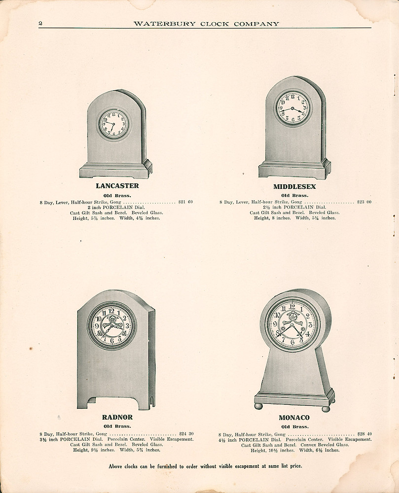 Waterbury Clock Company, 1909 - 1910 Catalog, Canada > 2
